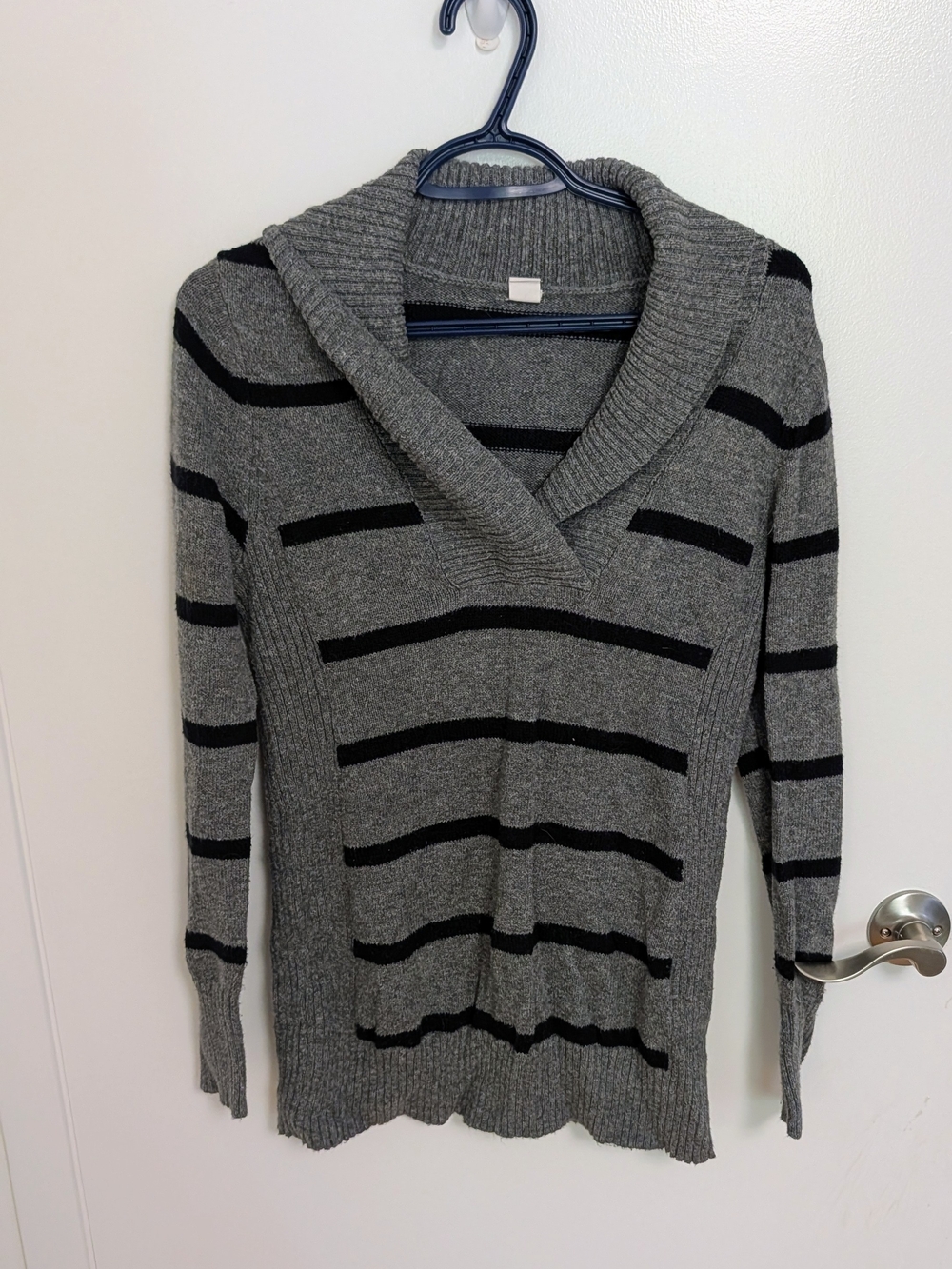 Old Navy Gray and Black Striped Shawl Collar Sweater